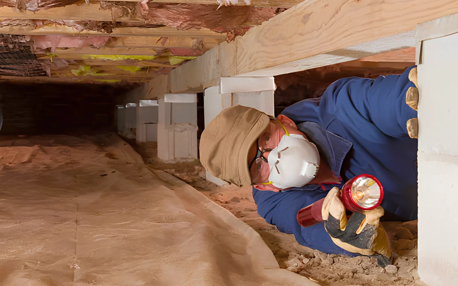 A member of Mold Patrol's team inspecting a crawlspace