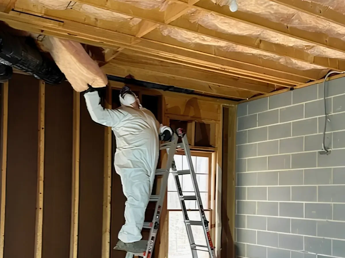 Mold Patrol removing moldy insulation from ceiling