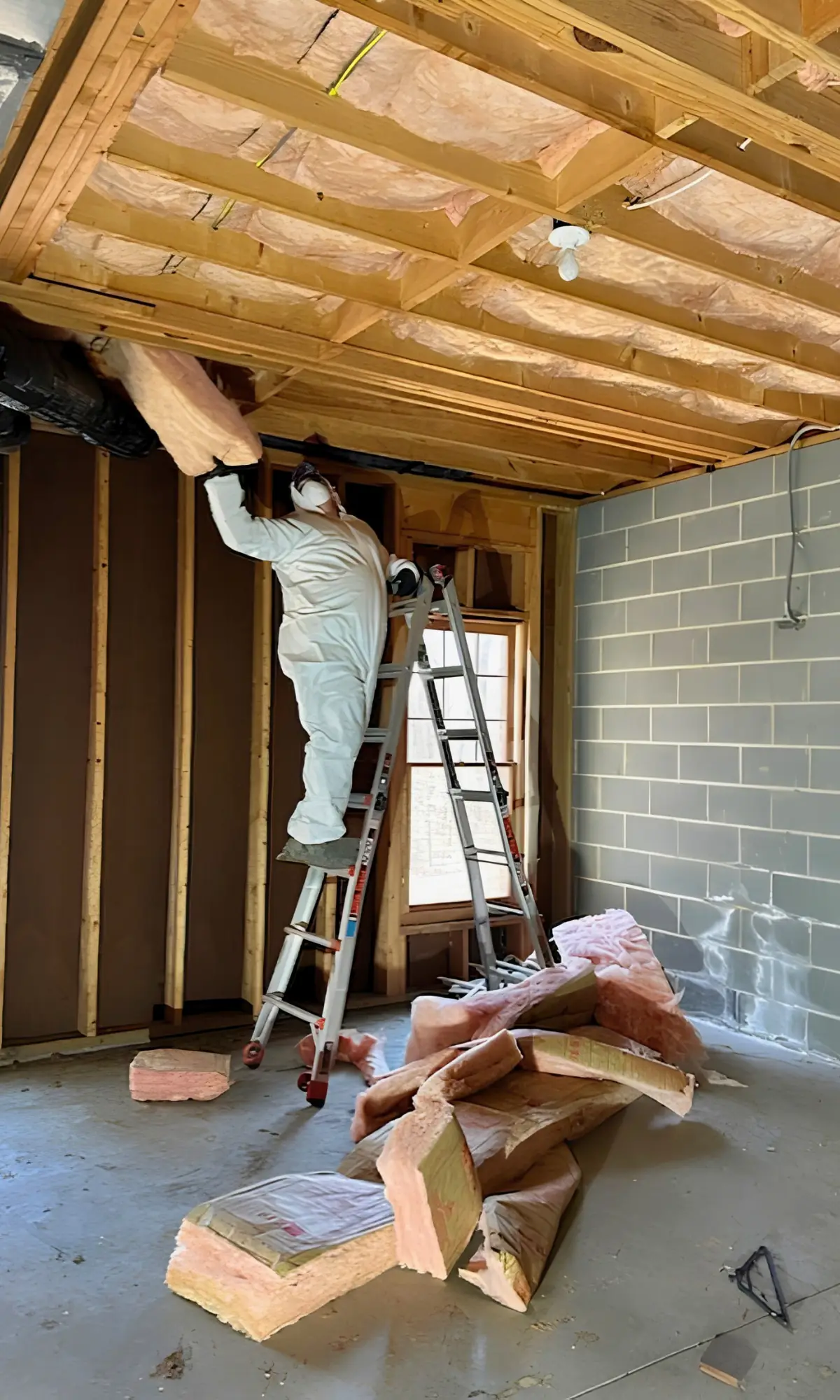 Mold Patrol removing moldy insulation from ceiling
