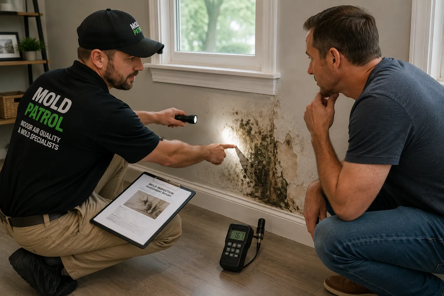 Mold Patrol educating homeowner